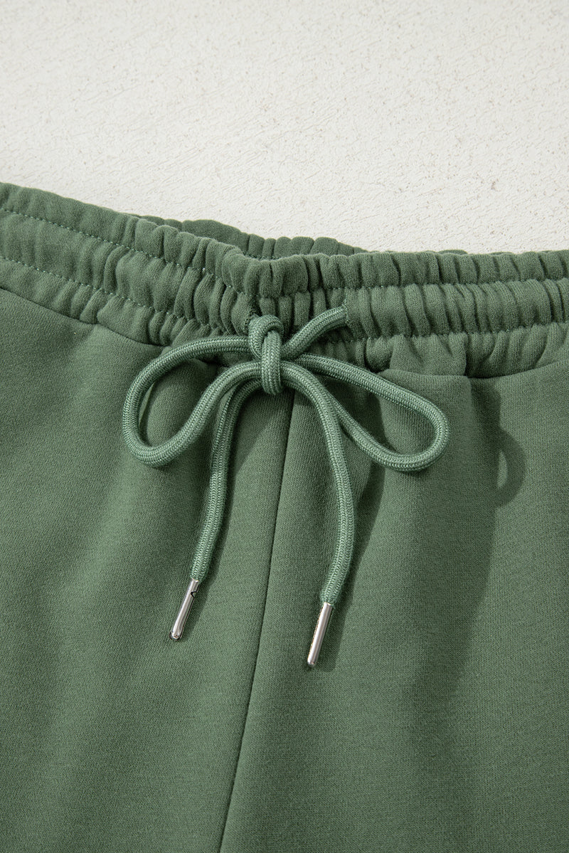 Solid Button Drawstring Hooded Pullover and Casual Short Set