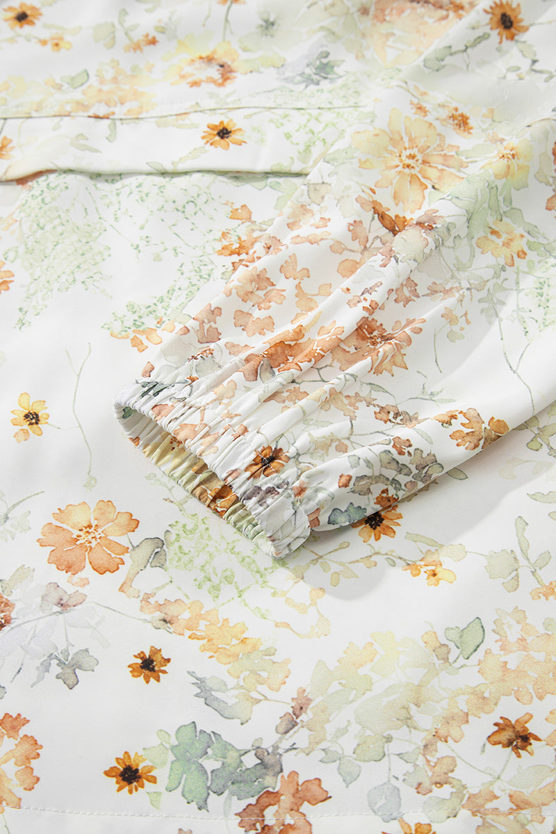 Floral Print Half Zip Hooded Long Sleeve Top