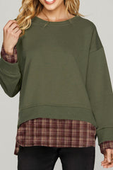 Vintage Plaid Patchwork Drop Shoulder Sweatshirt
