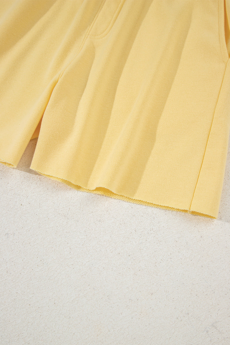 Cream Button Collar Drop Shoulder Pullover and Shorts 2pcs Outfit