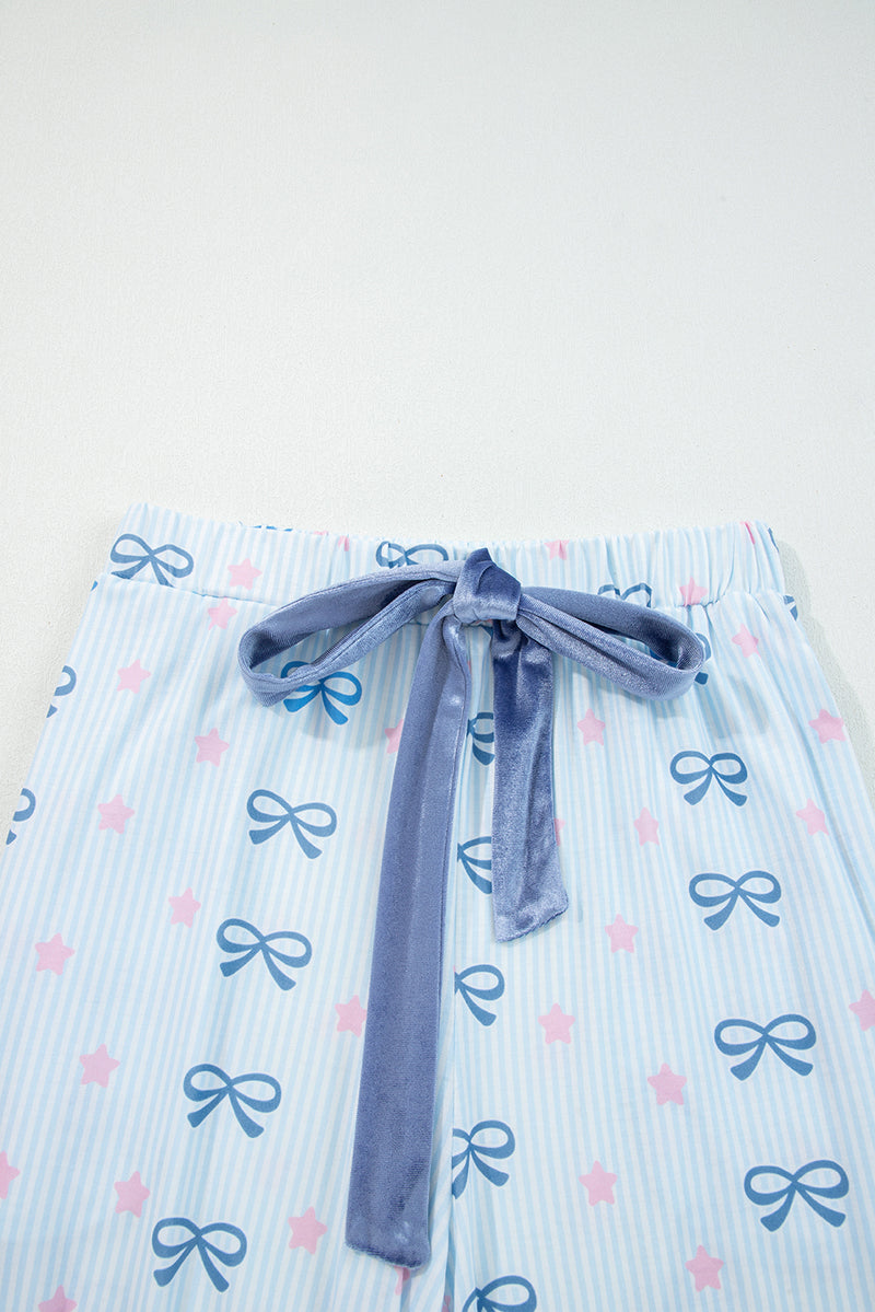 Stripe Bow Star Print Tied Detail 2pcs Lounge Set