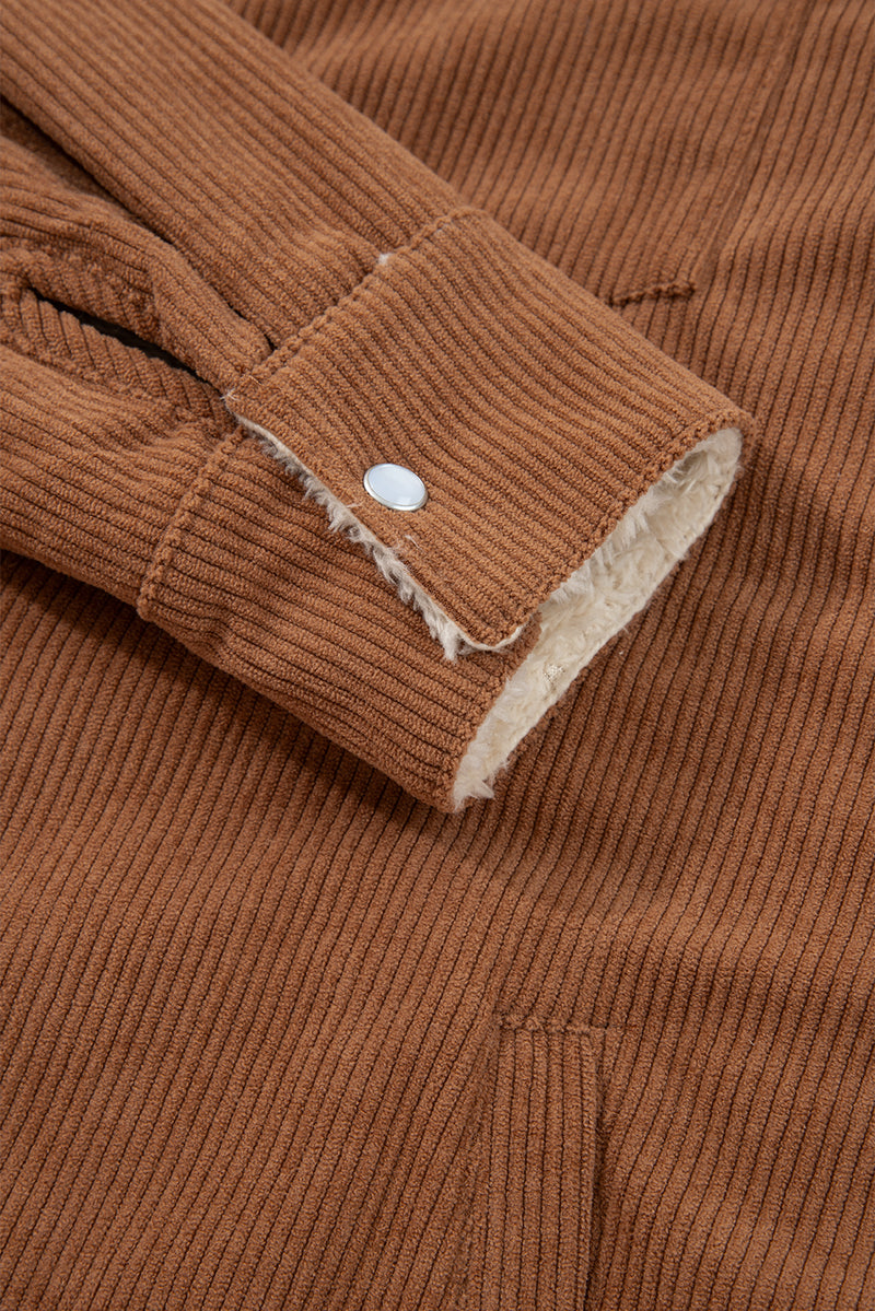Fleece Lined Buttoned Flap Pockets Corduroy Jacket
