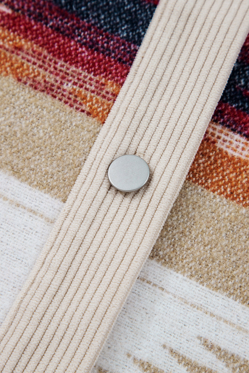 Multicolour Western Aztec Striped Patchwork Double Flap Pocket Raw Hem Shacket