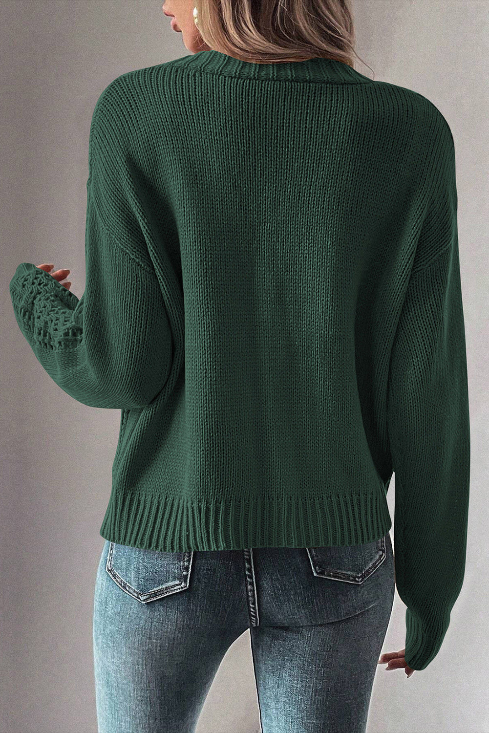 Solid Open Knit Drop Shoulder Sweater Cardigan