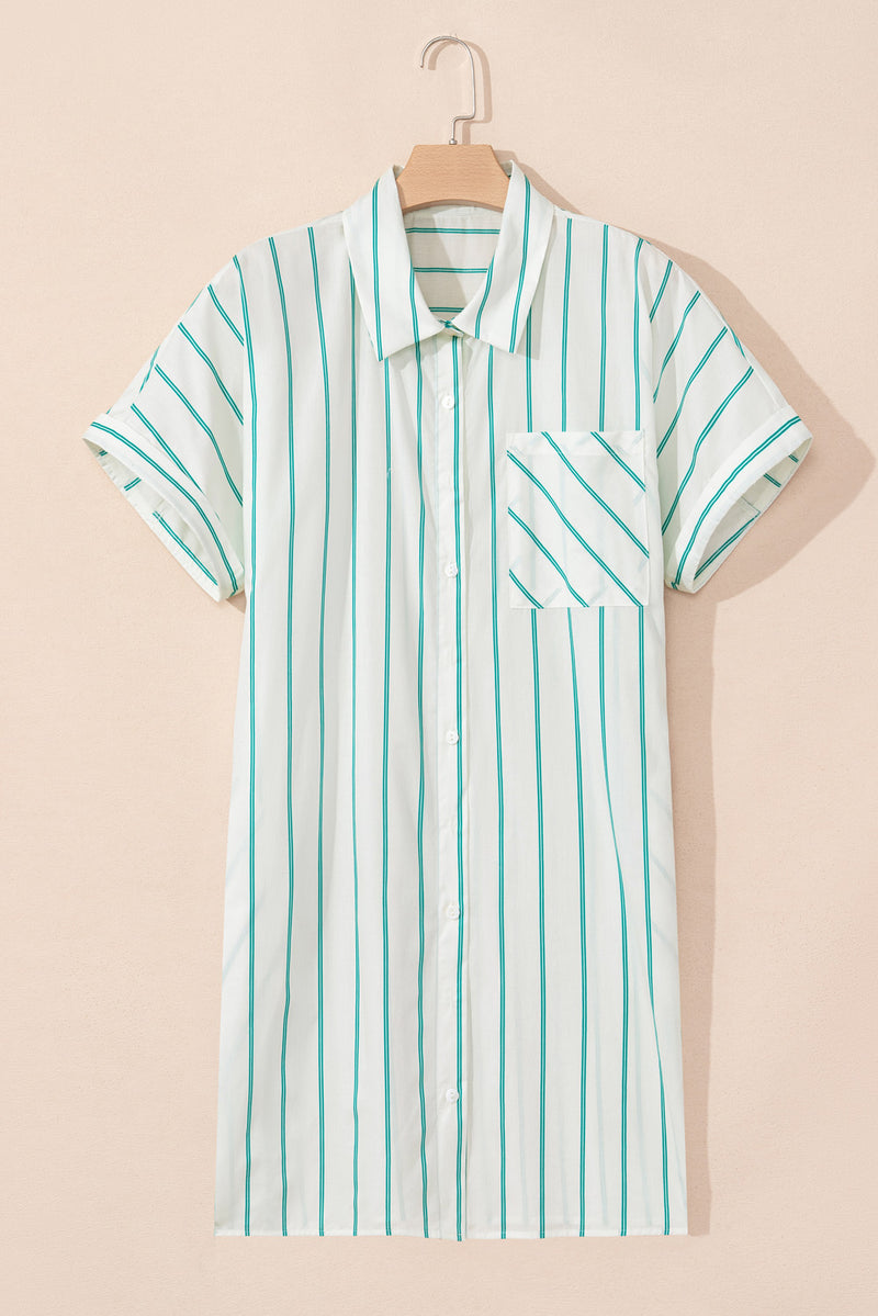 Stripe Plus Size St Patricks Day Short Sleeve Buttoned Shirt Dress