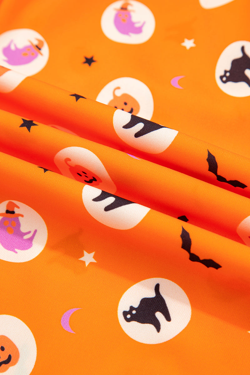 Halloween Print Lapel Shirt Long 2pcs Pajama Set