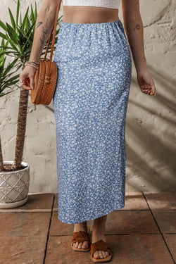 Boho Floral High Waist Long Skirt with Side Split