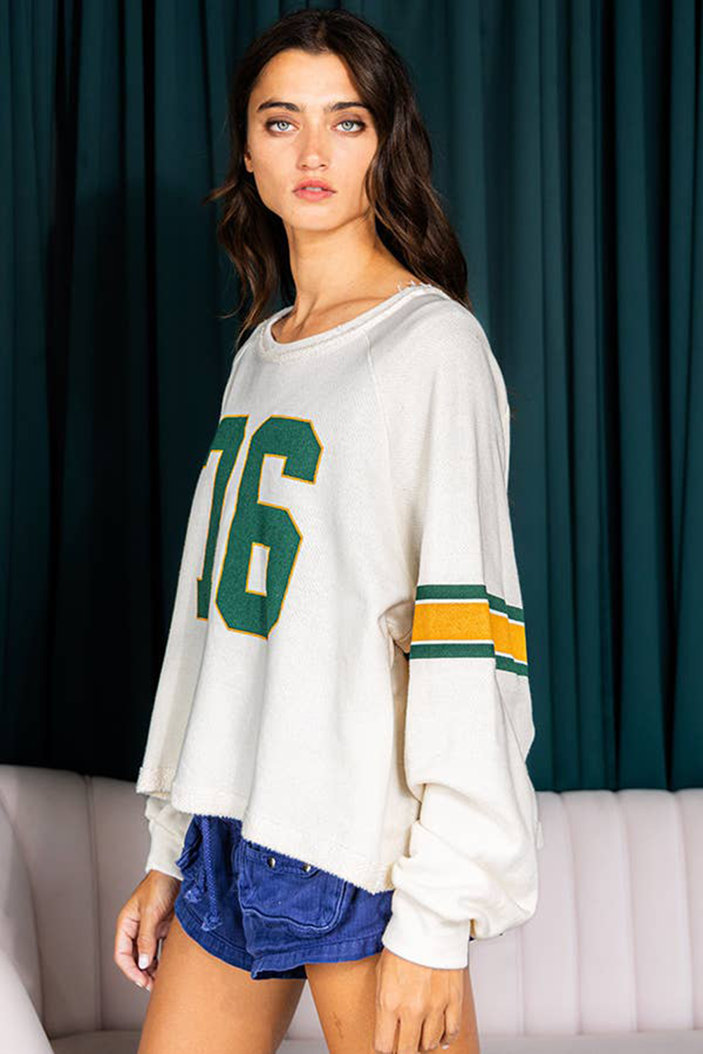 Number 76 Printed Retro Sporty Long Sleeve Top