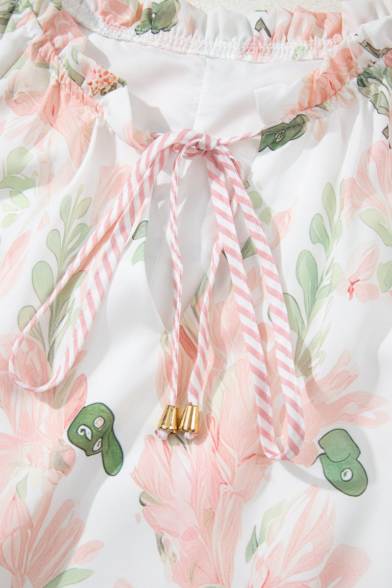 Plus Size Floral Print Striped Detail Short Summer Dress