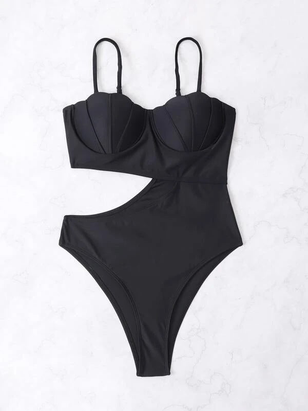 Solid Color One-piece Swimsuit Women