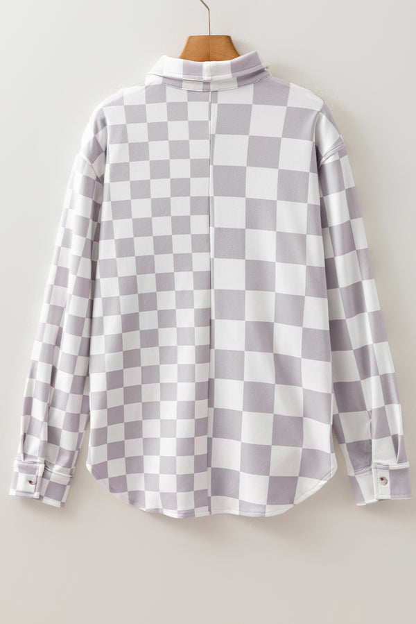 Checkerboard Flap Pocket Button Front Shacket