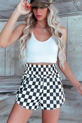 Checkered Print High Waist Casual Shorts