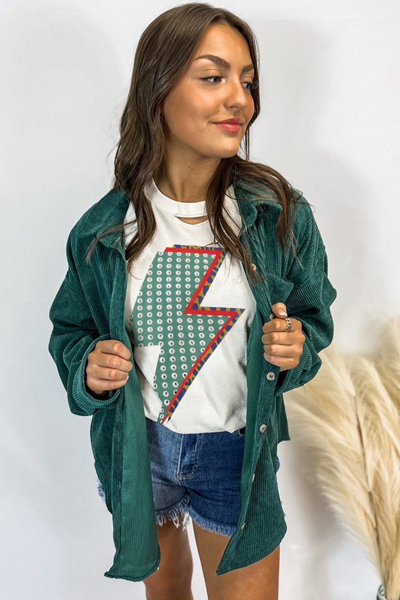 Rhinestone Decor Bolt Graphic Ripped Western Tee
