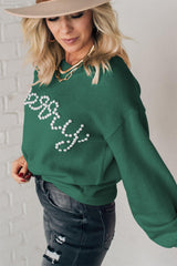 Solid Pearl Beaded Merry Casual Sweater