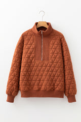 Geometric Quilted Half Zipped Loose Sweatshirt