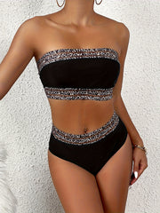 Solid Color Bikini Set Bra Sexy Leopard Print Bikini