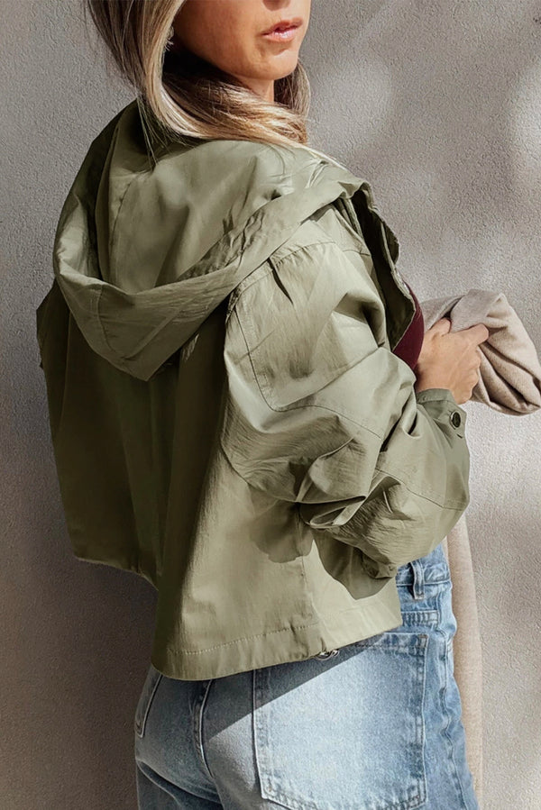 Zipped Pocket Cropped Hooded Utility Jacket