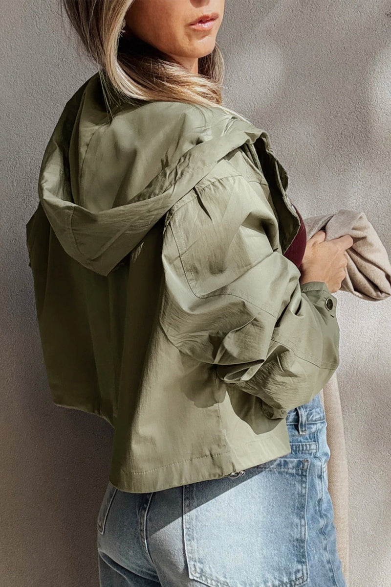 Zipped Pocket Cropped Hooded Utility Jacket