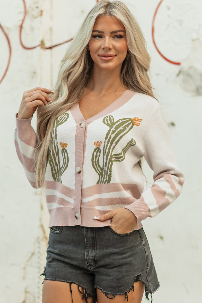 Desert Cactus Buttoned Front Sweater Cardigan