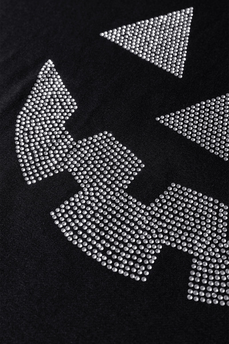 Halloween Rhinestone Pumpkin Face Contrast Ribbed Long Sleeve Patchwork Top