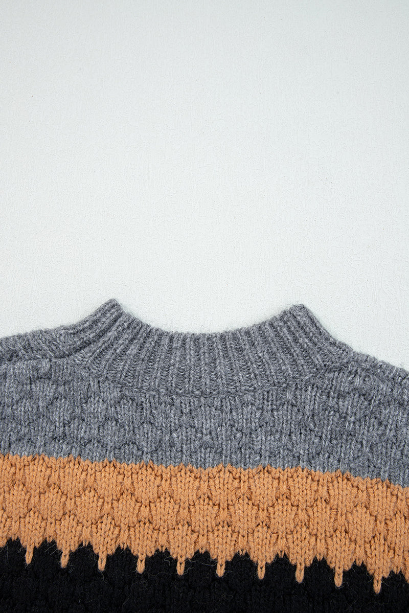 Color Block High Neck Baggy Sweater