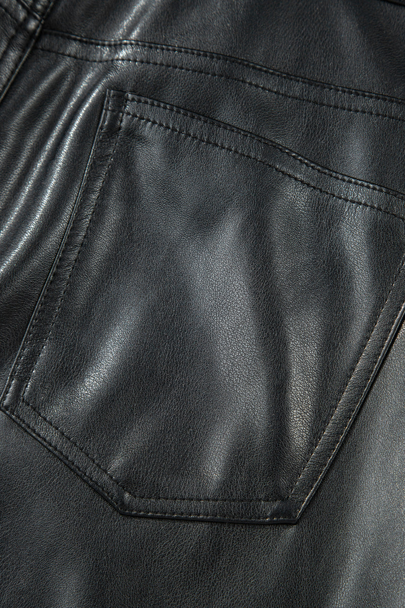 Faux Leather Side Slit Maxi Skirt