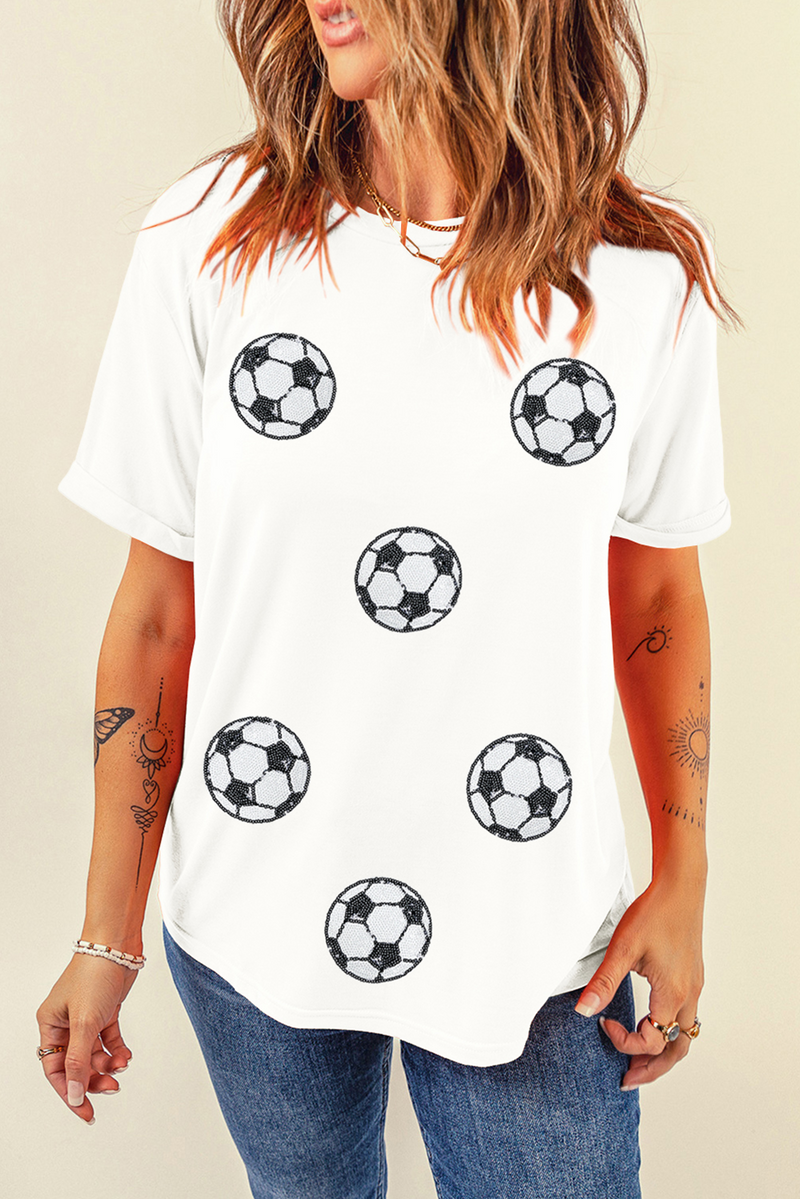 Sequin Football Patched Graphic Game Day T Shirt