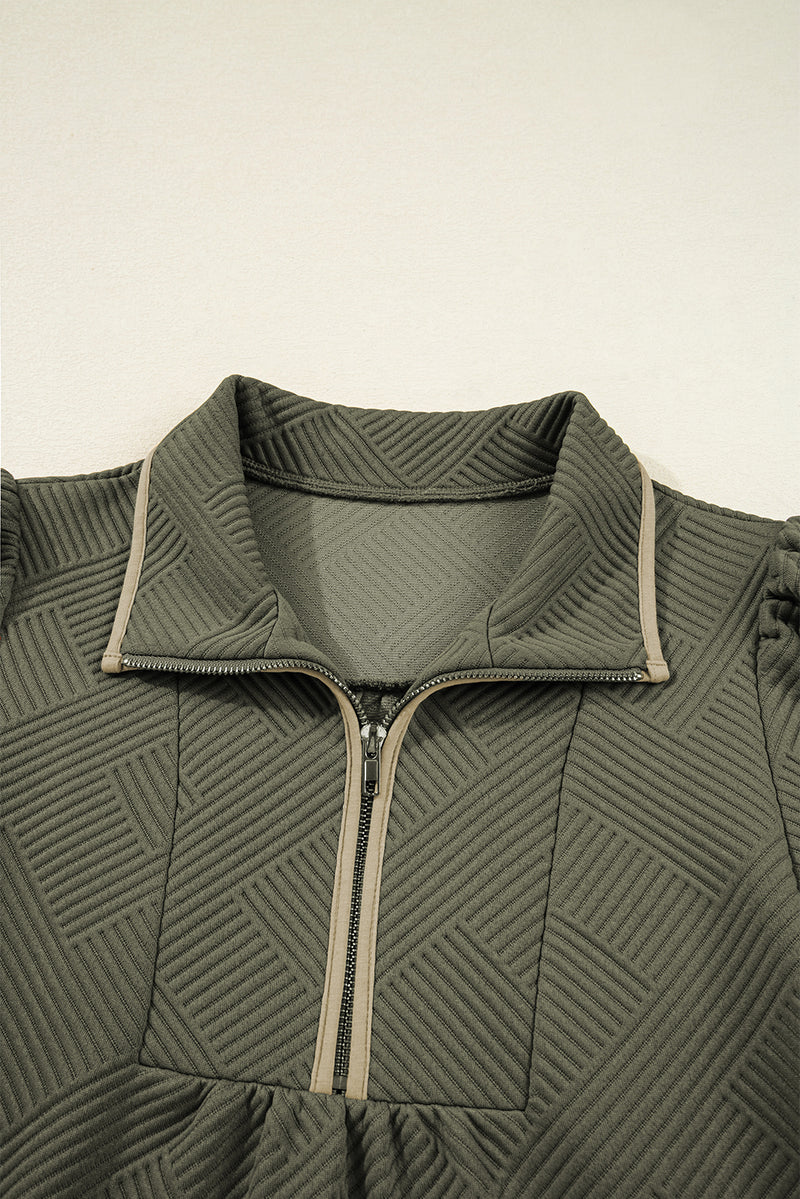 Quarter Zip Collar Bracelet Sleeve Textured Mini Dress