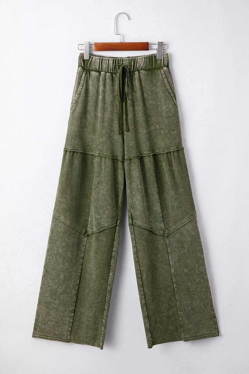 Mineral Wash Tiered Wide Leg Patchwork Drawstring Pants
