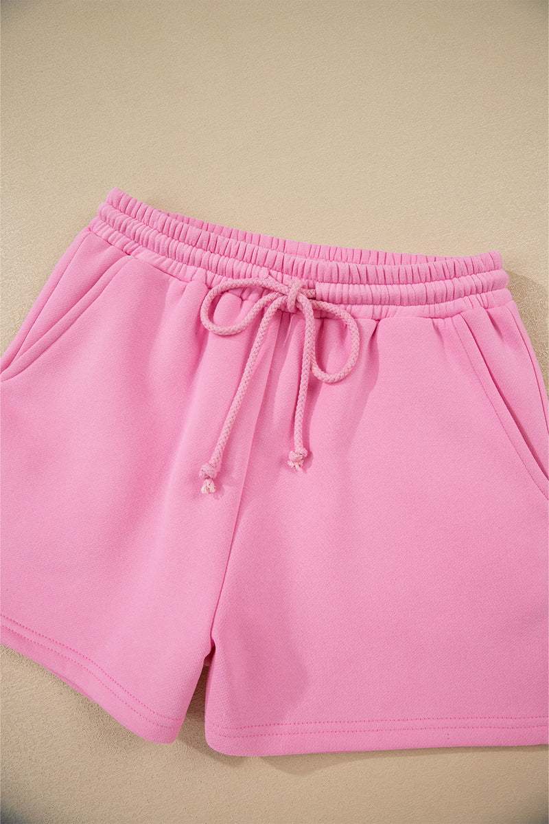 Color Block Pullover and Lace-up Elastic Waist Shorts Set