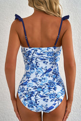 Cutout Ruffled Spaghetti Strap One-Piece Swimwear