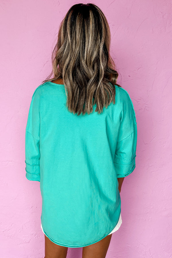 Solid Color Half Sleeve Buttons Henley Top