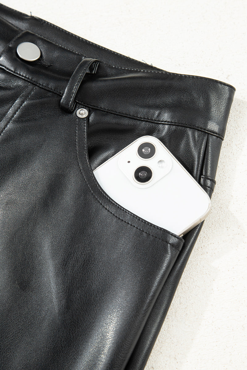 Faux Leather Side Slit Maxi Skirt