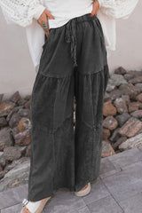Mineral Wash Tiered Wide Leg Patchwork Drawstring Pants