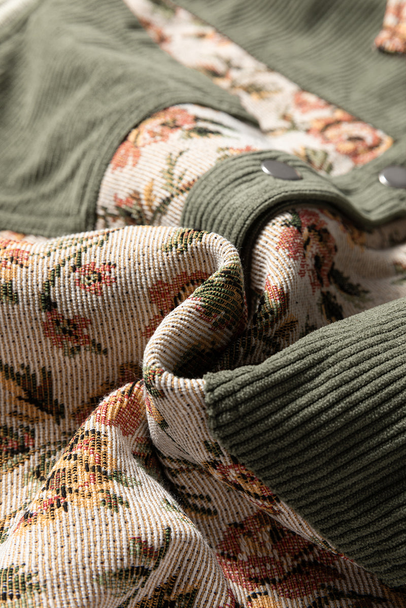 Ribbed Retro Floral Patchwork Shirt Style Jacket