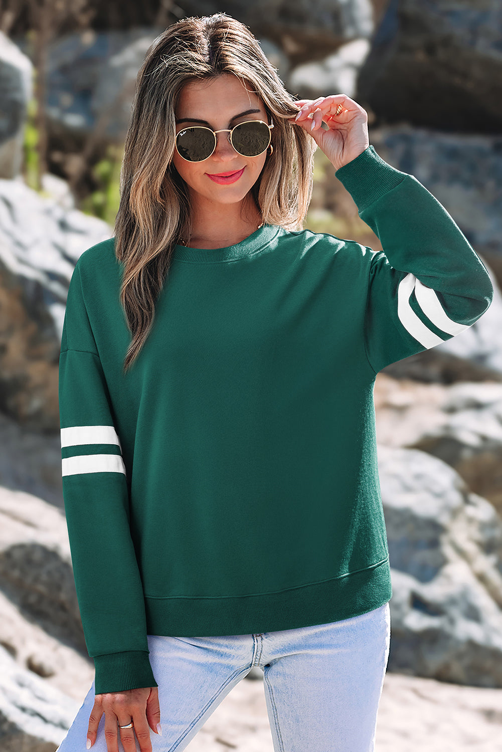 Varsity Striped Detail Drop Shoulder Oversized Sweatshirt