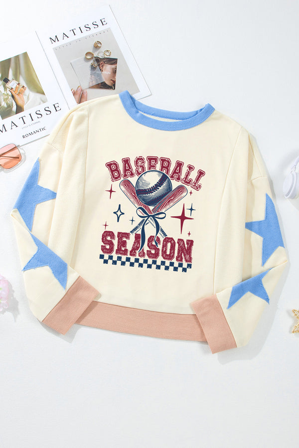 BASEBALL SEASON Graphic Star Patched Game Day Sweatshirt
