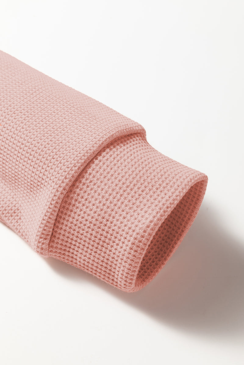 Pink Rounded Hem Waffle Long Sleeve Top