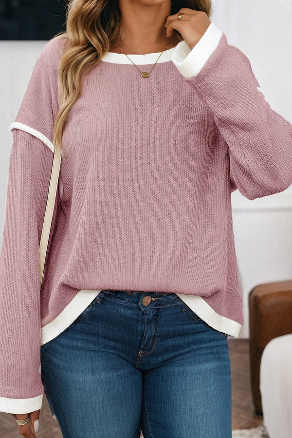 Contrast Trim Knitted Drop Shoulder Plus Size Top