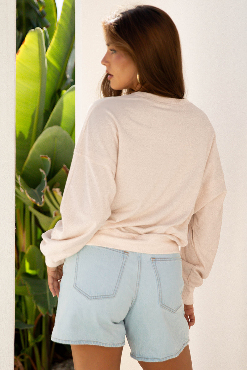Raw Edge Flower Patch Drop Shoulder Casual Top