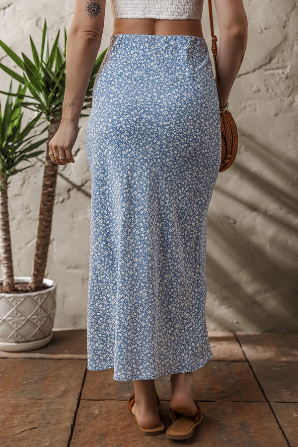 Boho Floral High Waist Long Skirt with Side Split