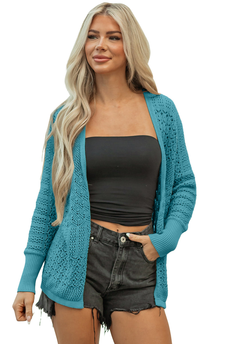 Mix Pattern Hollowed Knit Open Front Cardigan