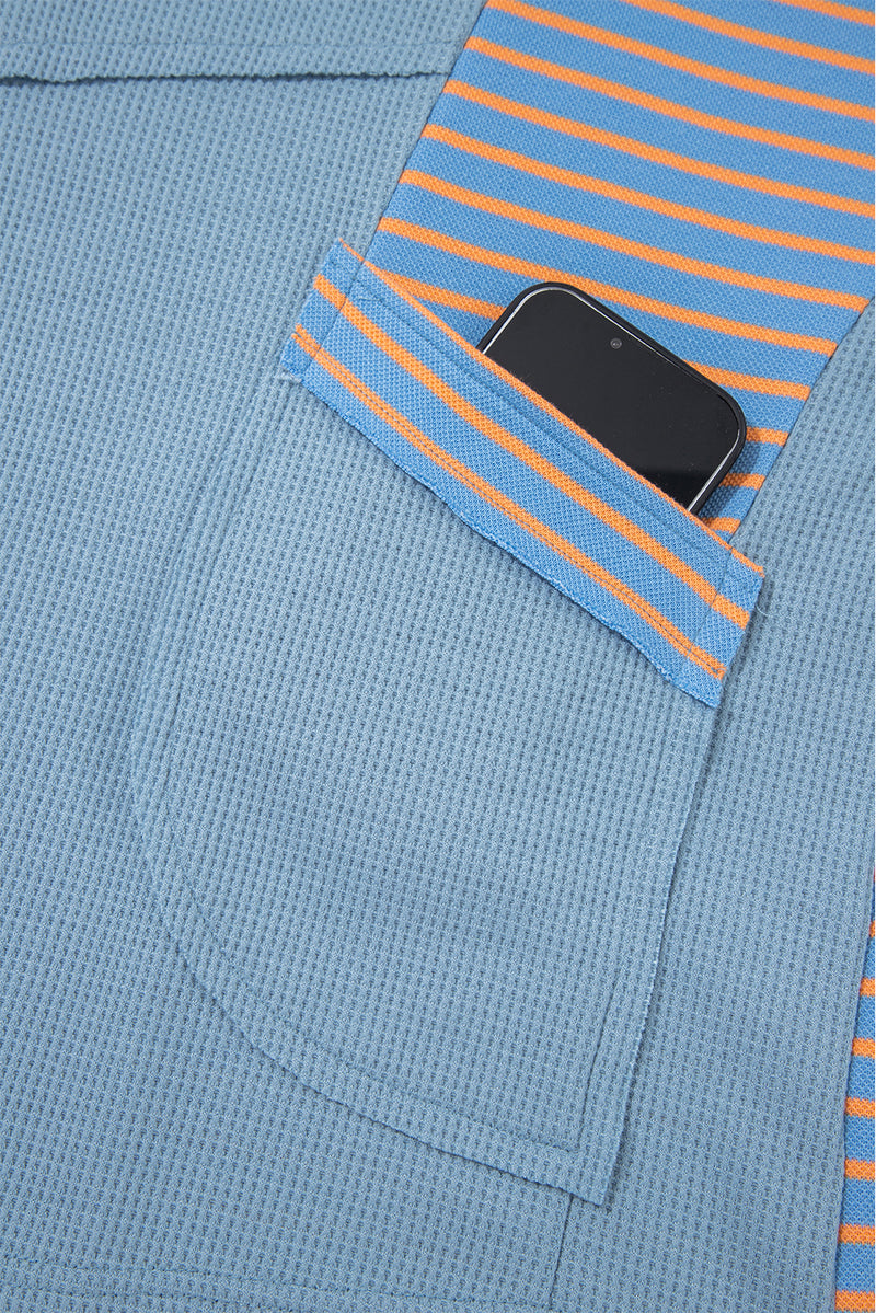 Exposed Seam Waffle Striped Patchwork Baggy Pullover