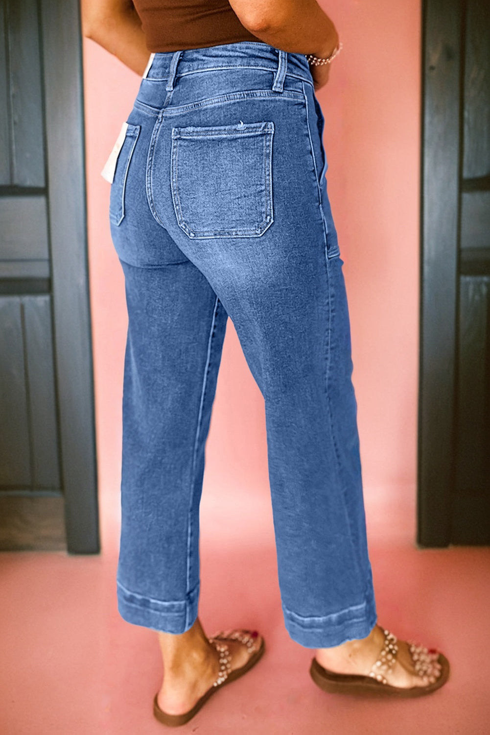 Cropped High Rise Wide Leg Jeans