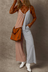 Stripe Two Tone Contrast Spaghetti Strap Backless Overall