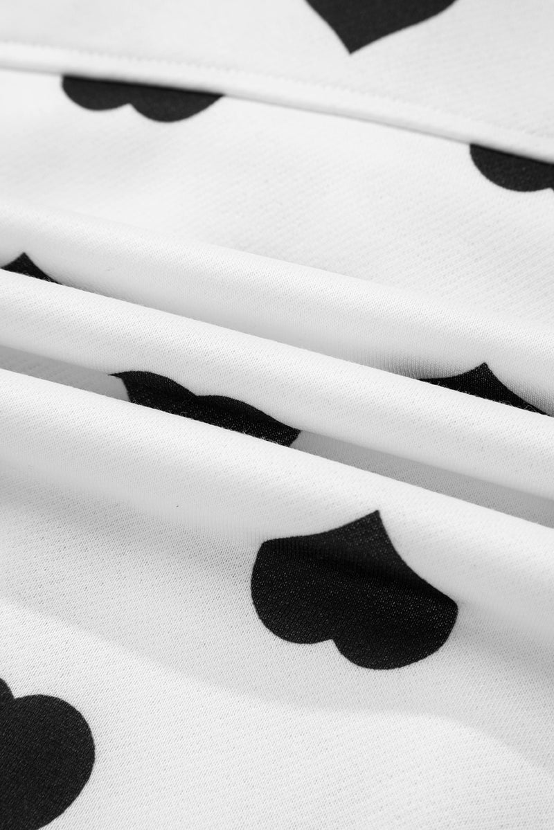 Double Flap Pocket Heart Print Collar Zip Jacket