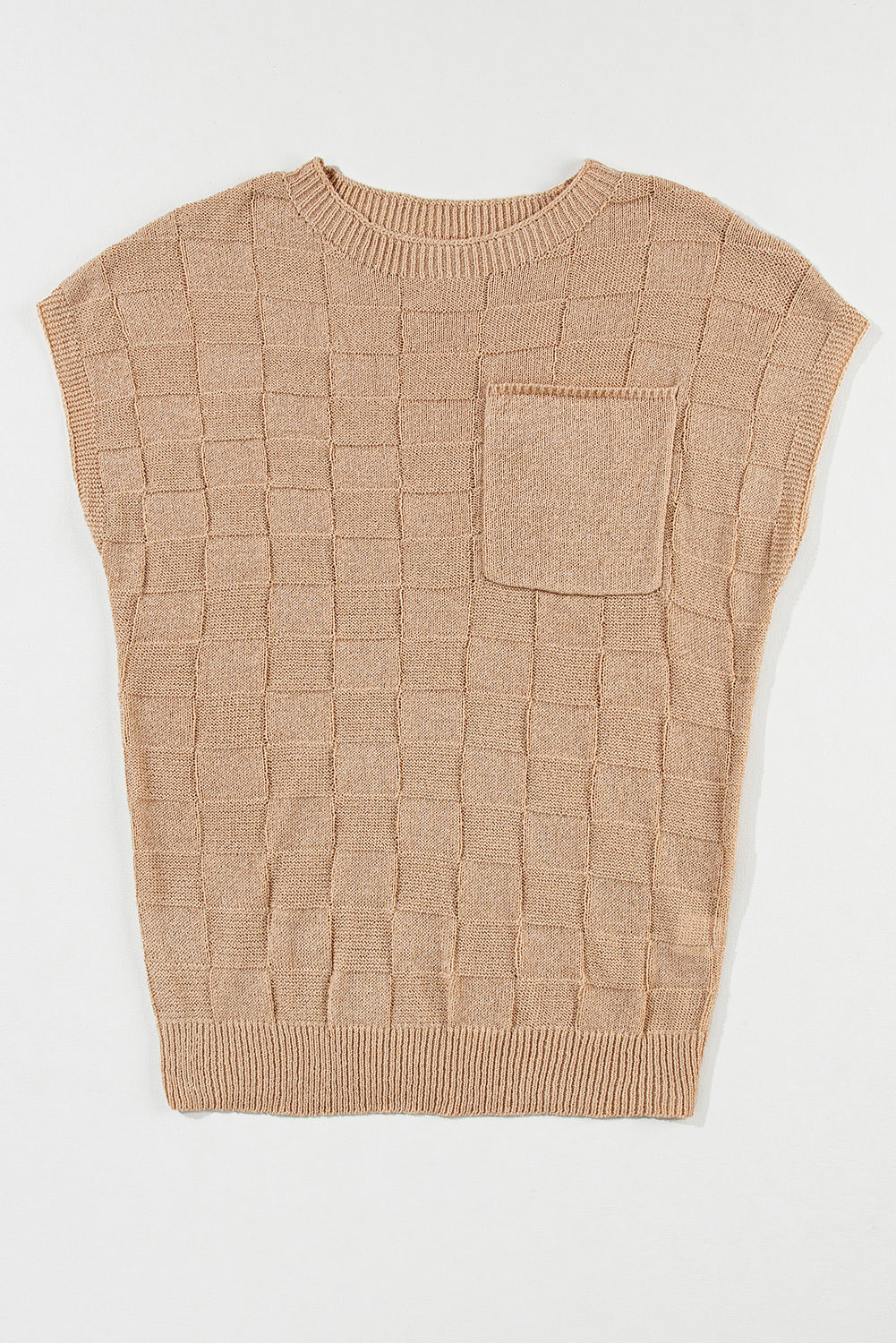 Solid Lattice Textured Knit Short Sleeve Sweater