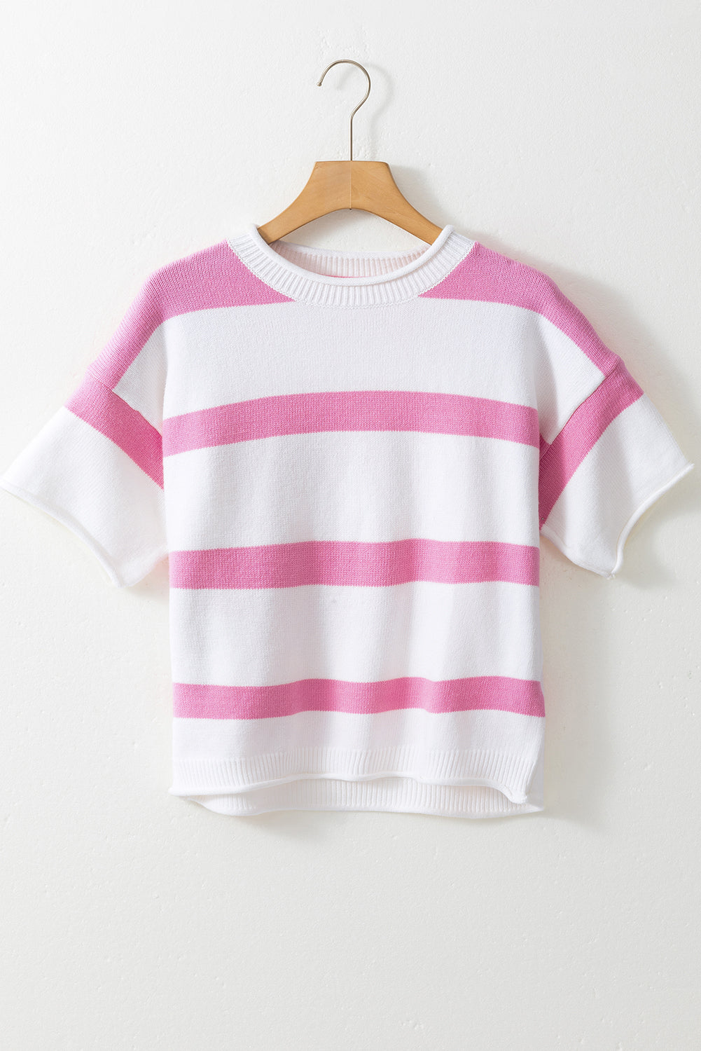 Stripe Dropped Short Sleeve Lightweight Knitted Top