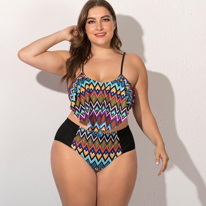 Plus Size Ruffle Tankini Set with High-Waist Bottoms