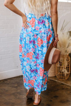 Floral Printed High Waist Split Wrap Long Skirt